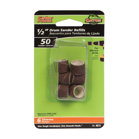 Gator Finishing Gator 0.5 in. D X 1/2 in. L Aluminum Oxide Abrasive Sleeve Refill 50 Grit Coarse 6 pc 6073